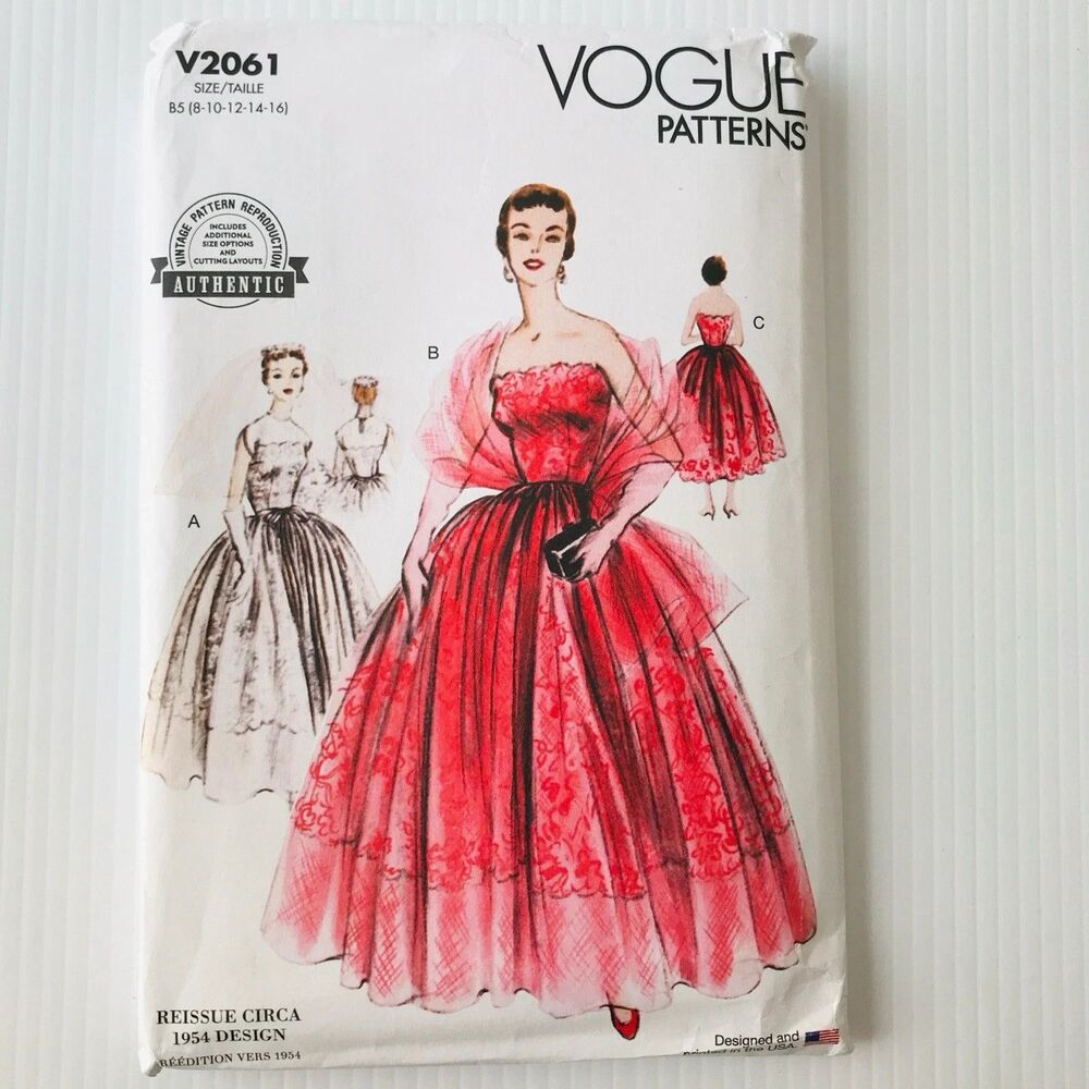 Vogue V2061 Special Design Vintage 1954 Retro Evening Bridal Dress Pattern 8-16